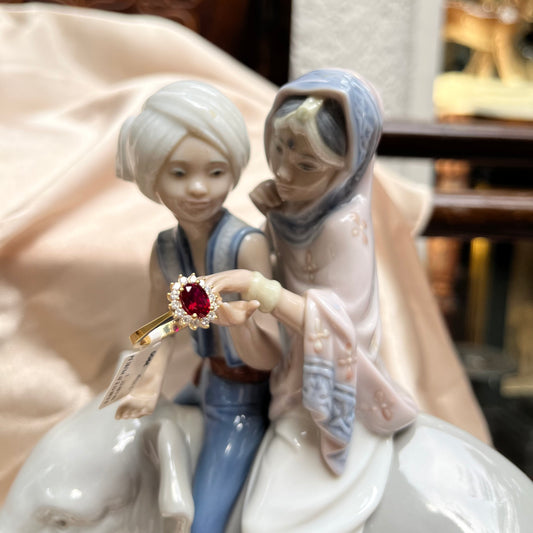 Дамски златен пръстен жълто злато с рубин и диаманти