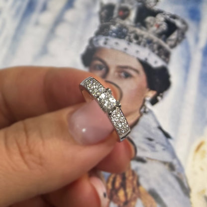 Пръстен от бяло злато с диамант и диамантена халка 0.47 карата