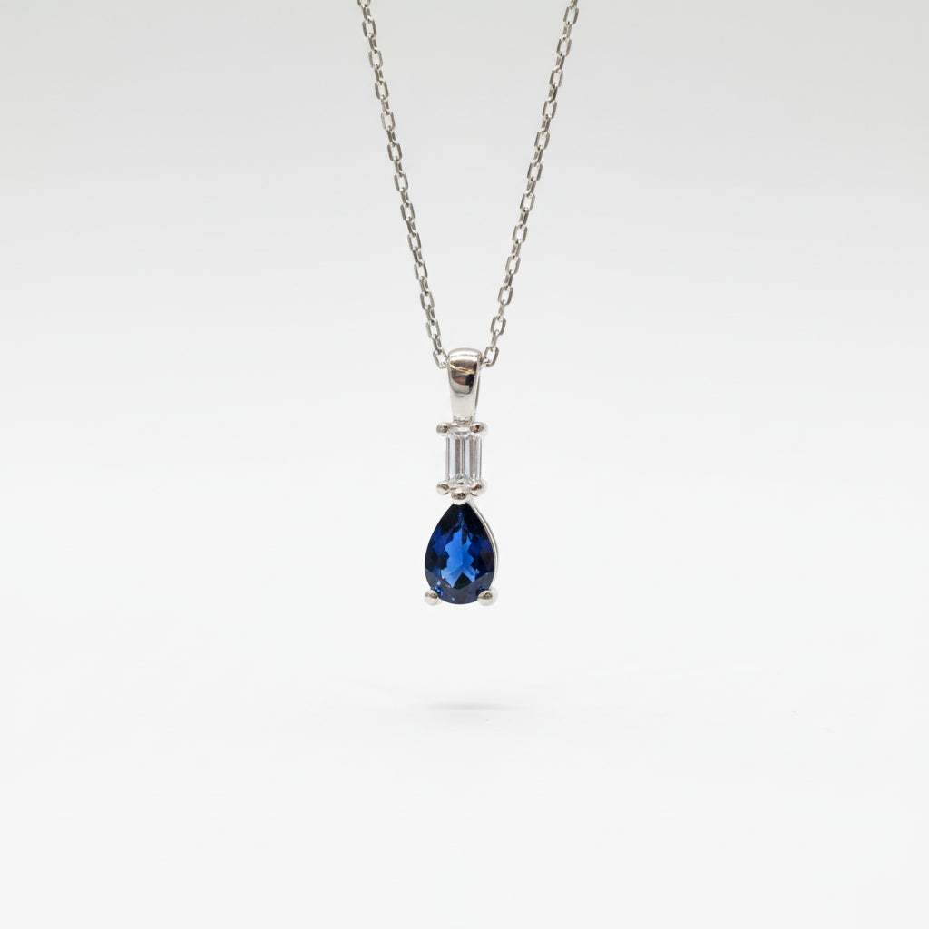 Диамантено колие за жена с вкус към нежните златни колиета бяло злато със сапфир и диаманти