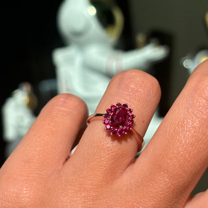 Дамски пръстен от розово злато с рубини 1.56 карата