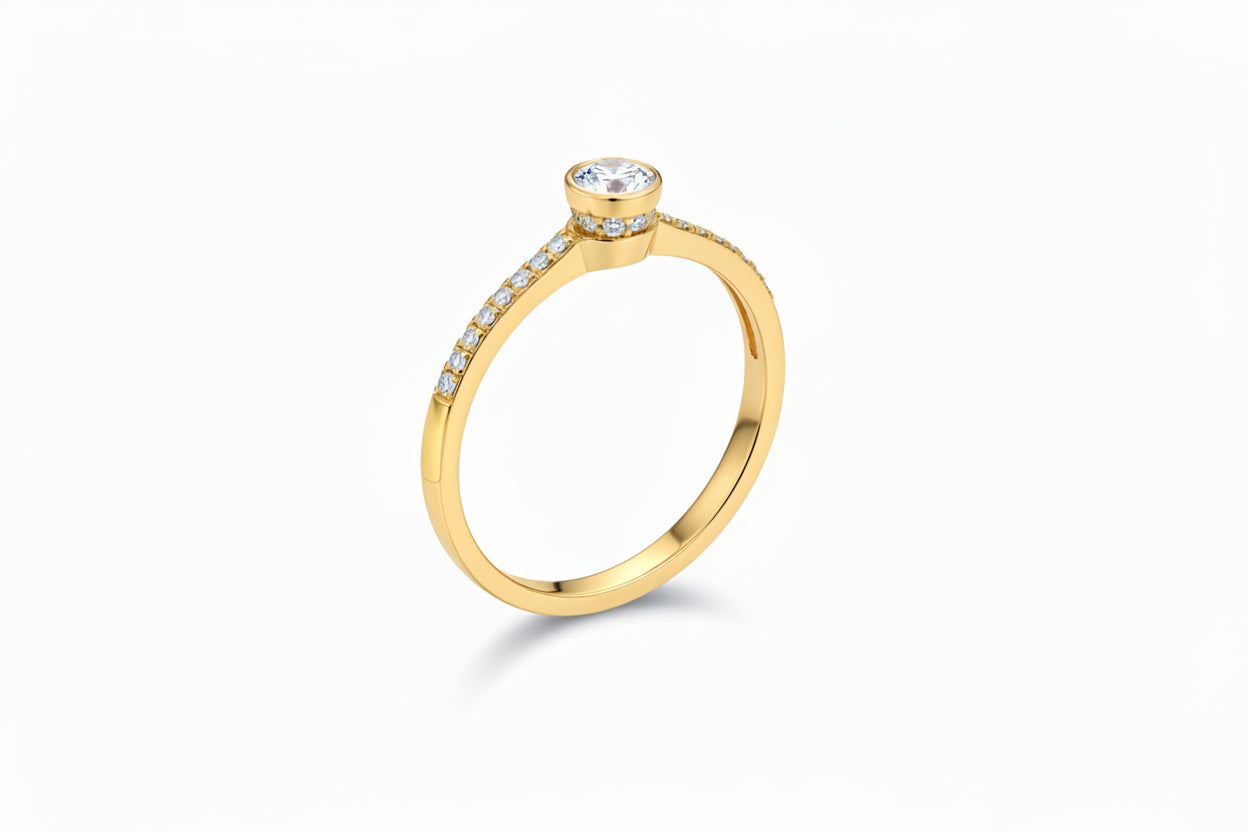 Дамски пръстен жълто злато с диаманти 0.35 карата