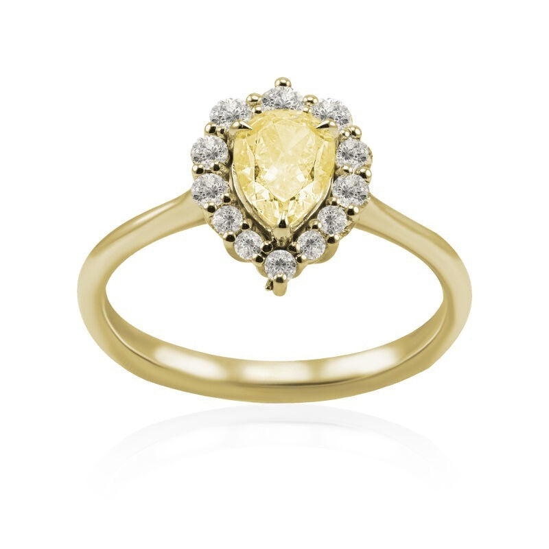 Дамски пръстен розово злато с жълт сапфир и диаманти 1,82