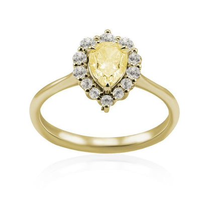 Дамски пръстен розово злато с жълт сапфир и диаманти 1,82