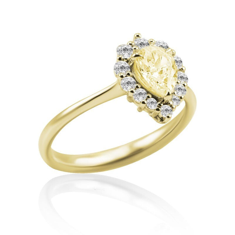 Дамски пръстен розово злато с жълт сапфир и диаманти 1,82