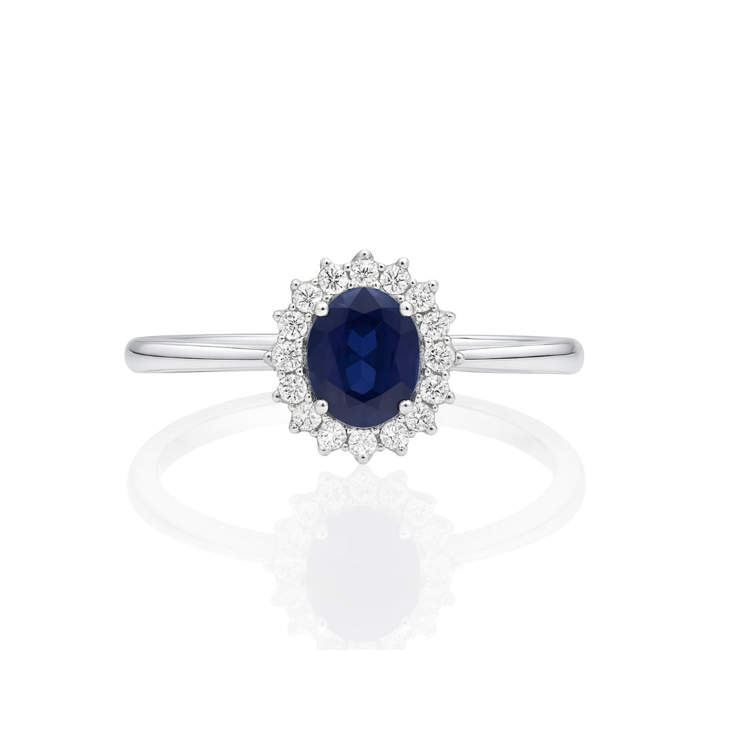 Women's ring in white gold with sapphires and diamonds 1.05 carats