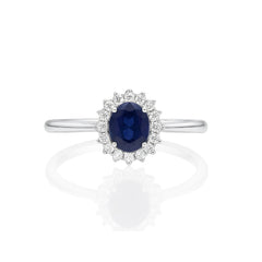 Women's ring in white gold with sapphires and diamonds 1.05 carats
