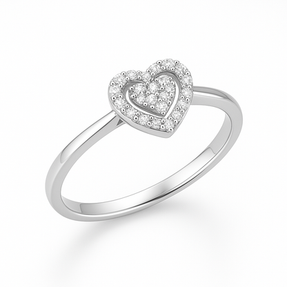 Gold heart ring in white gold with diamonds 0.13 carats