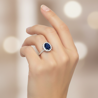 Women's ring in white gold with sapphires and diamonds 1.05 carats