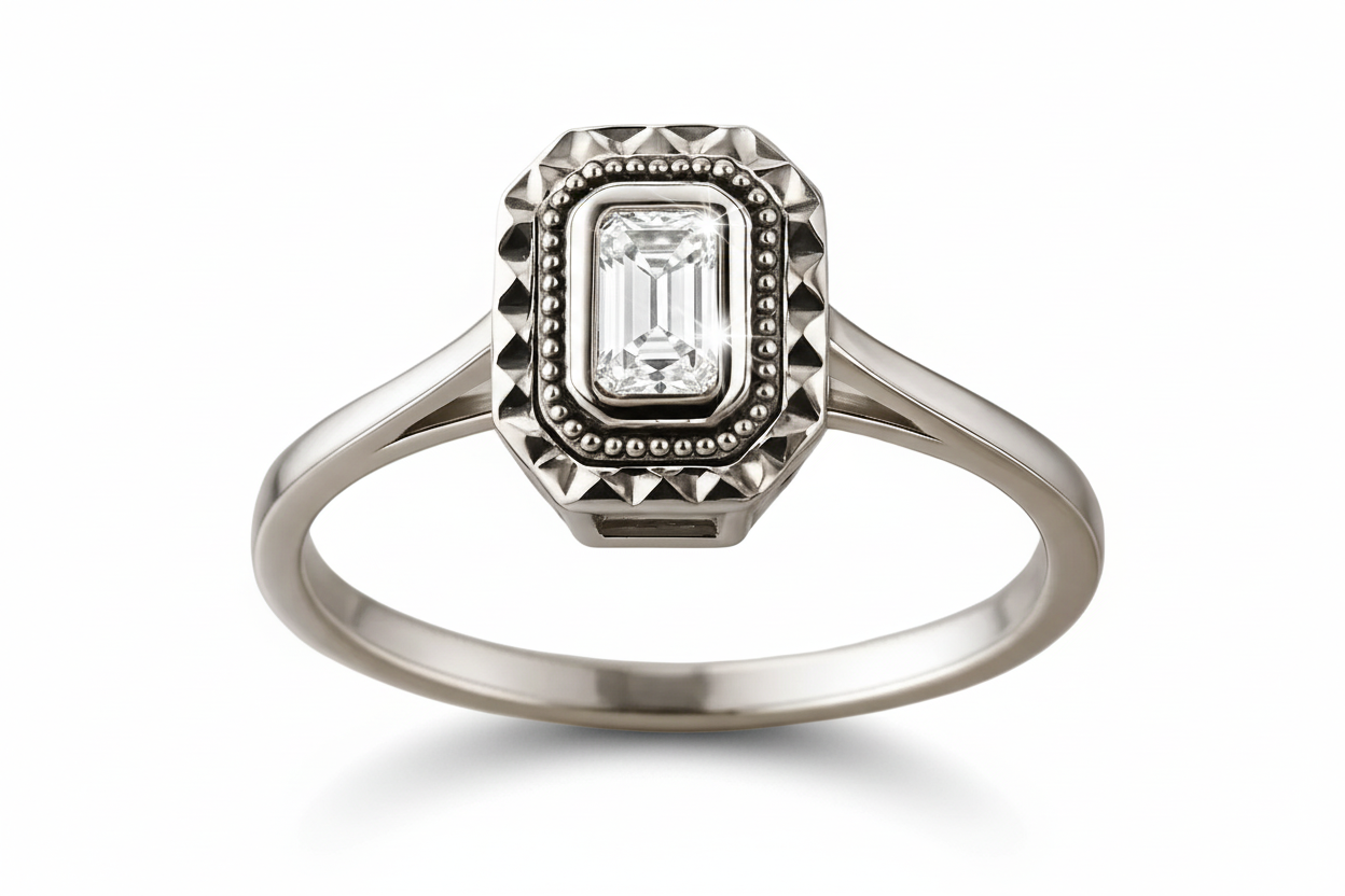 Пръстен от бяло злато с диаманти 0.04 карата