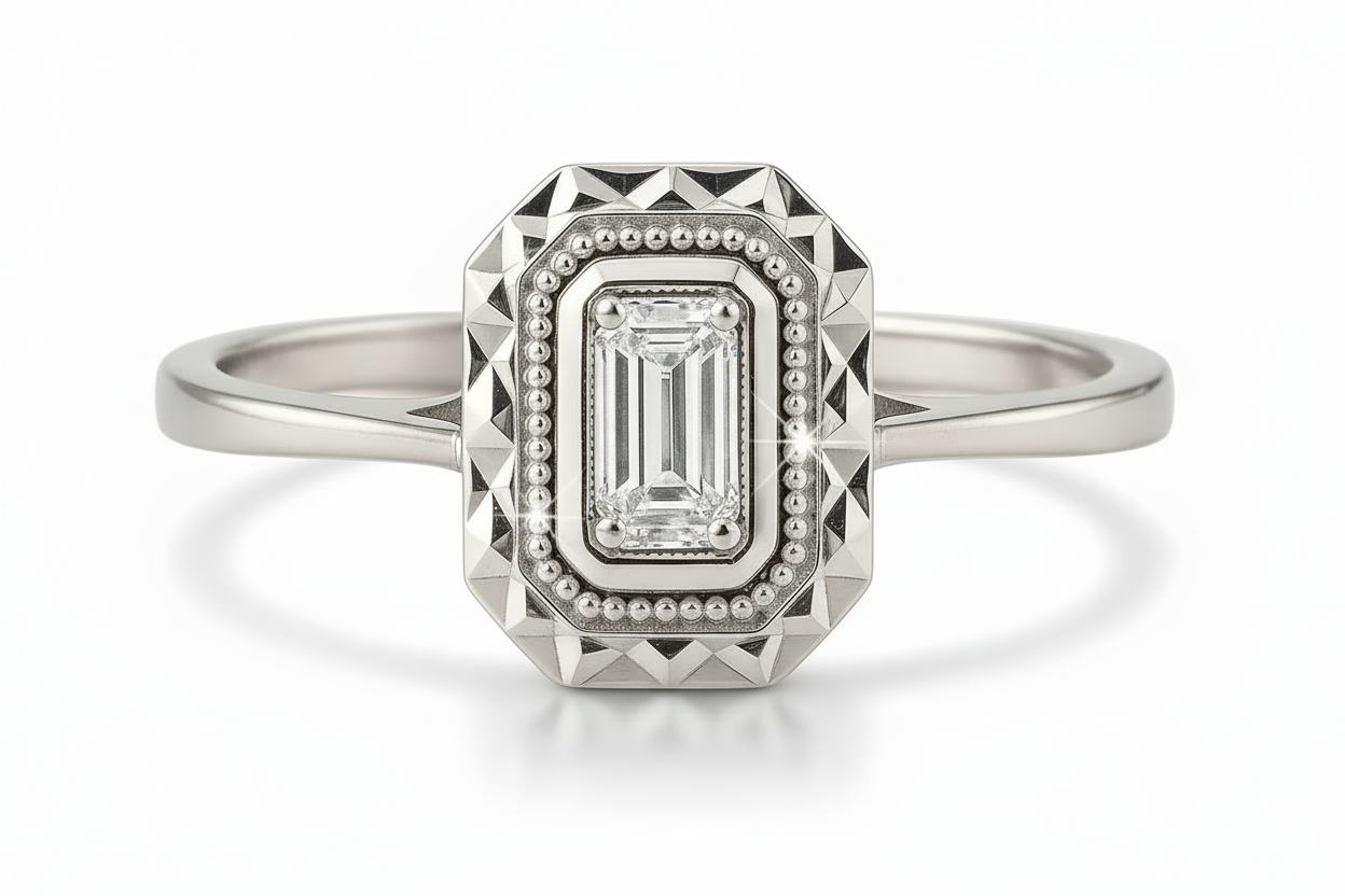 Пръстен от бяло злато с диаманти 0.04 карата