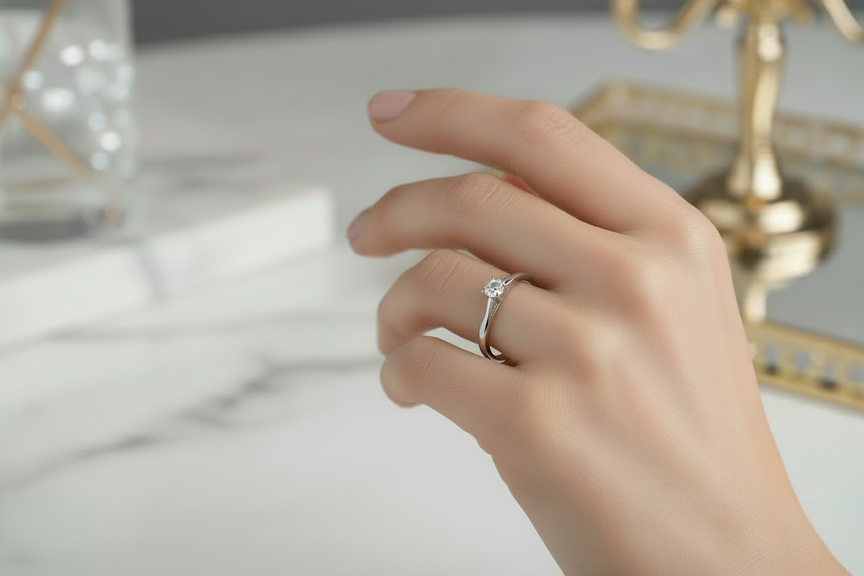 Годежен пръстен бяло злато с диамант 0.08 карата