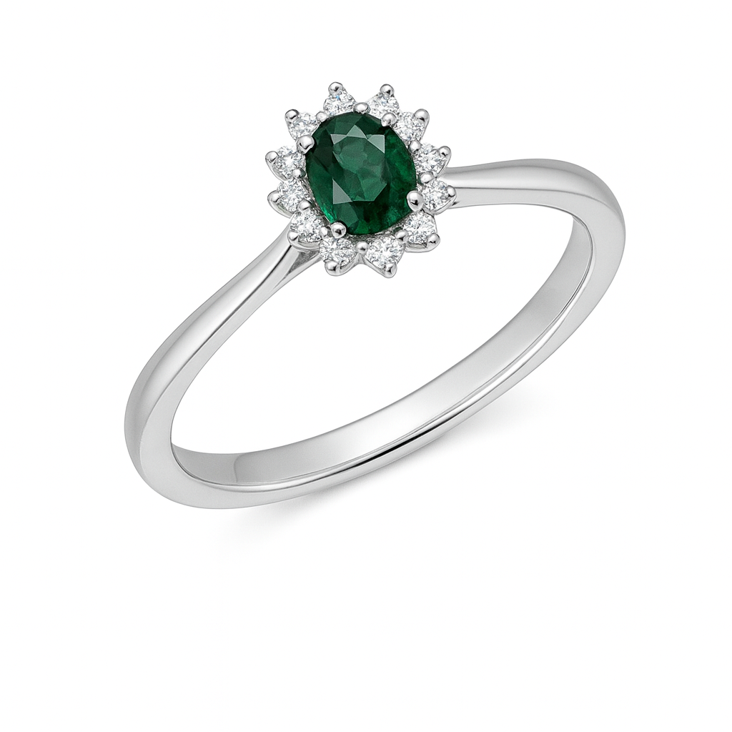 White gold ring with emerald and diamonds 0.32 carats