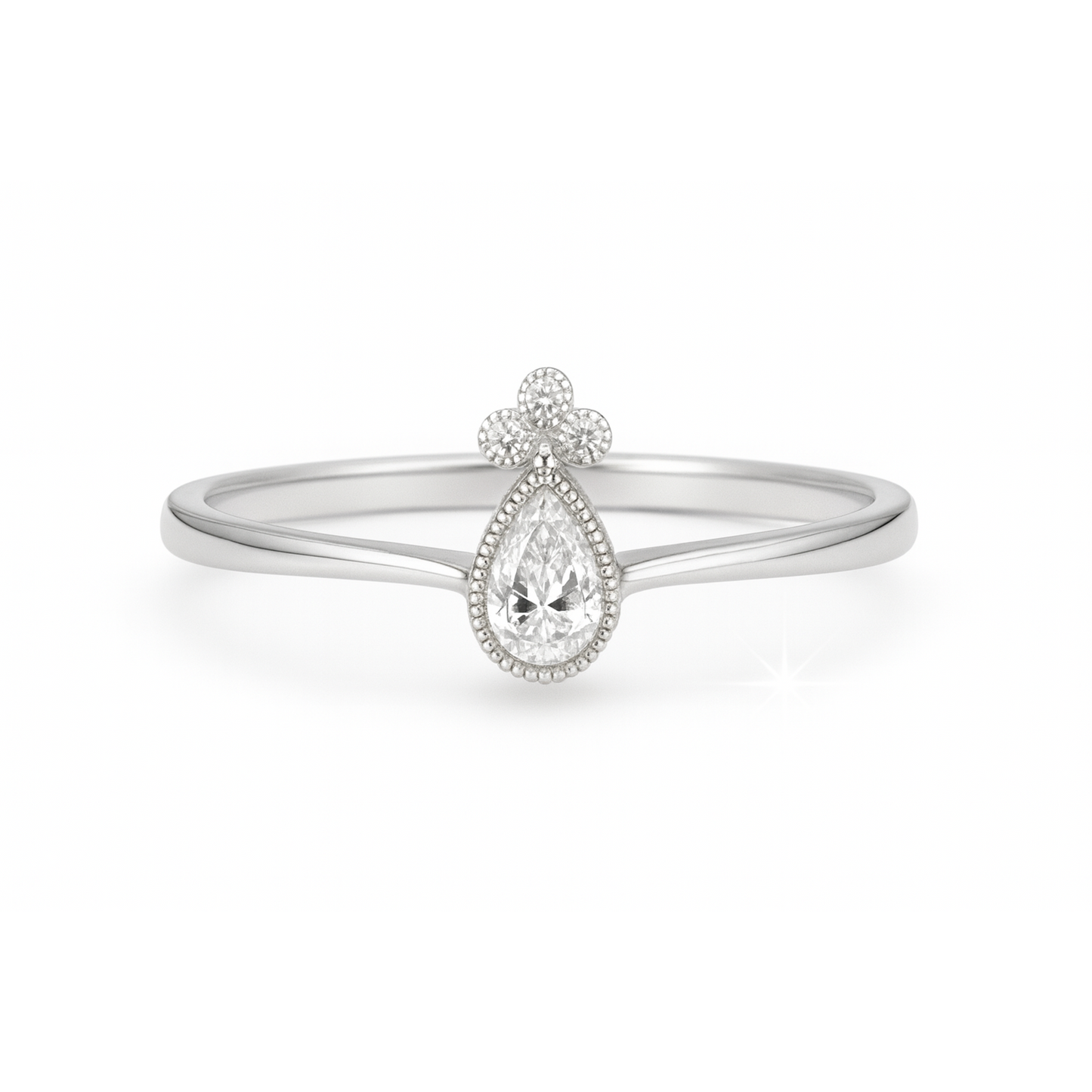 White gold ring with drop diamond and diamonds 0.18 carats