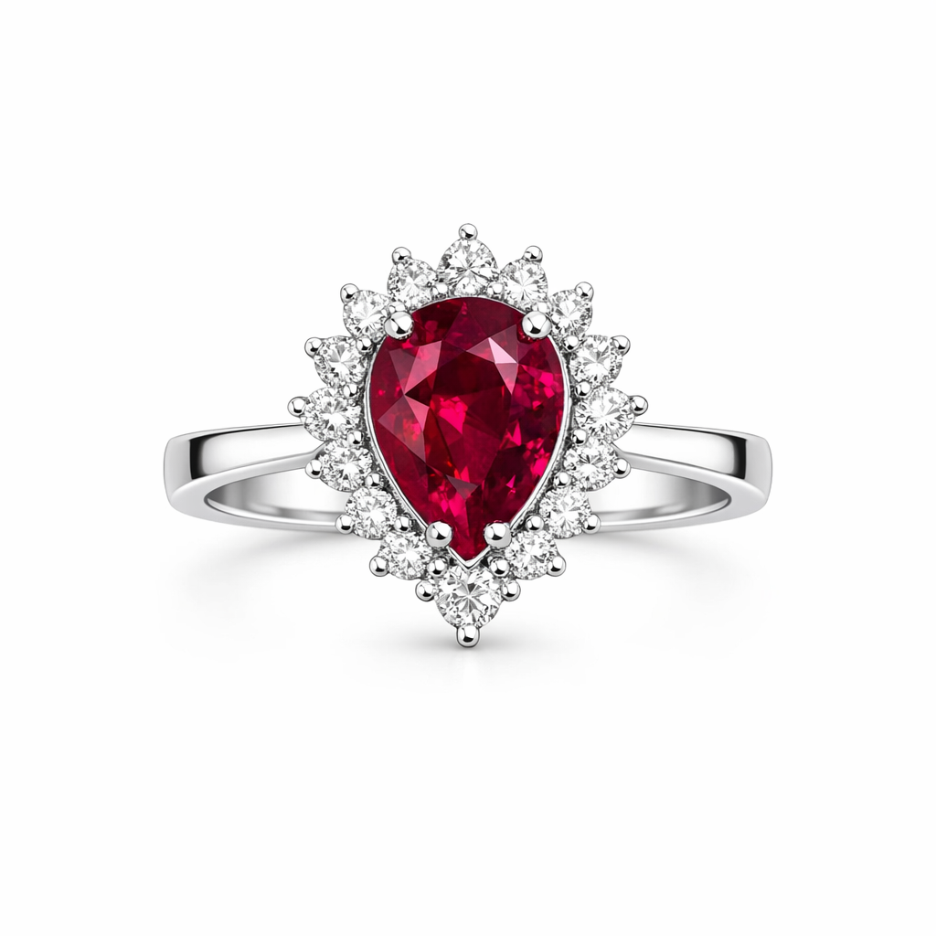 Дамски пръстен с диаманти и рубин 1.49 карата