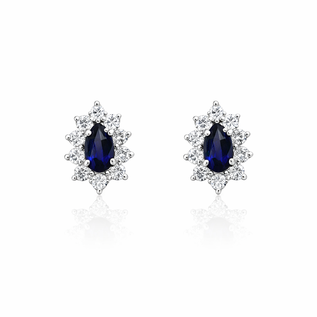 Diamond earrings with sapphires in white gold 1.00 carat
