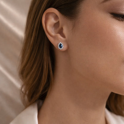 Diamond earrings with sapphires in white gold 1.00 carat