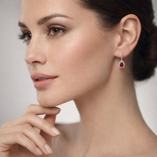 White gold earrings with rubies and diamonds 1.53 carats