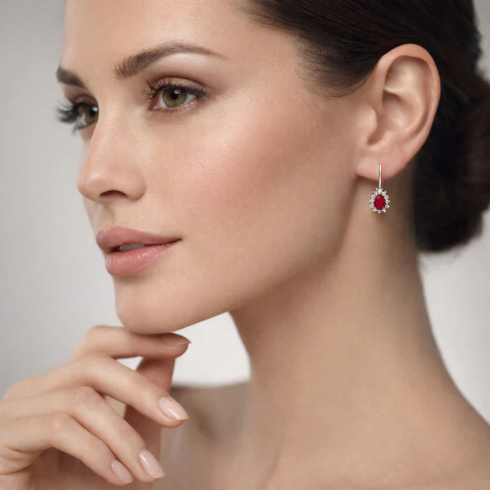 White gold earrings with rubies and diamonds 1.53 carats
