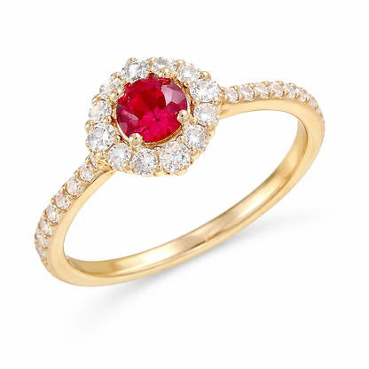Пръстен от розово злато с рубин и диаманти 0.90 карата