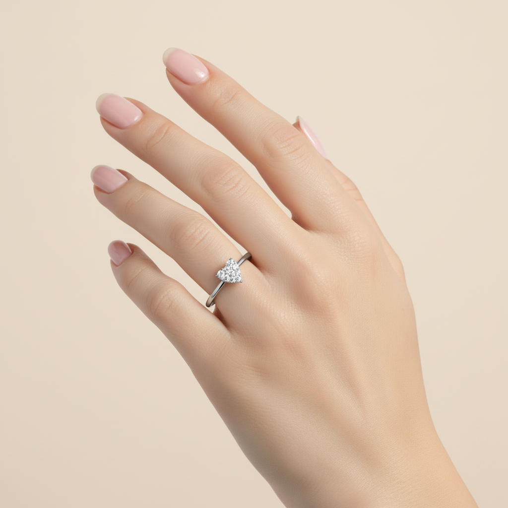 Women's heart ring with diamonds 0.07 carats