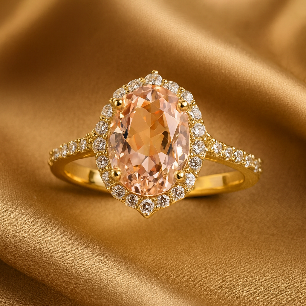 Yellow gold ring with morganite and diamonds 1.13 carats