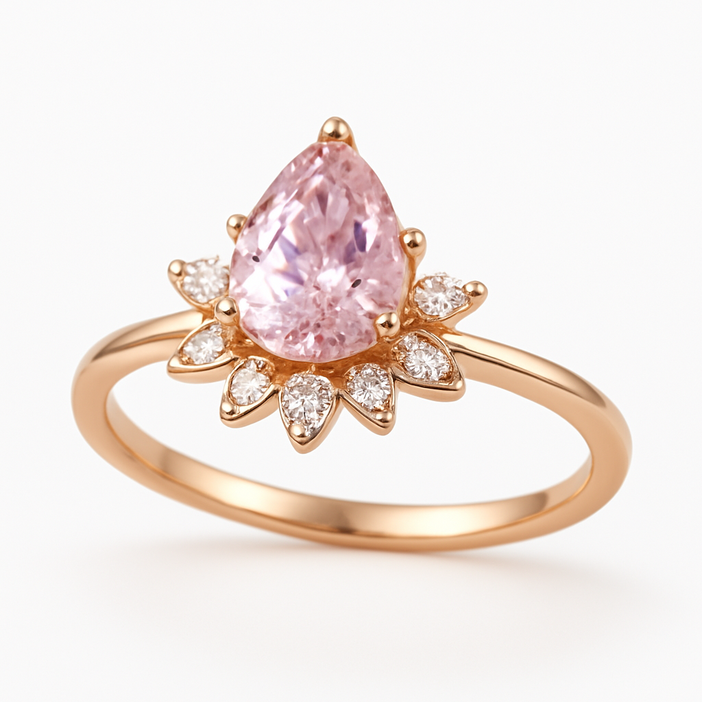 Пръстен розово злато с диаманти и розов сапфир 2.58 карата