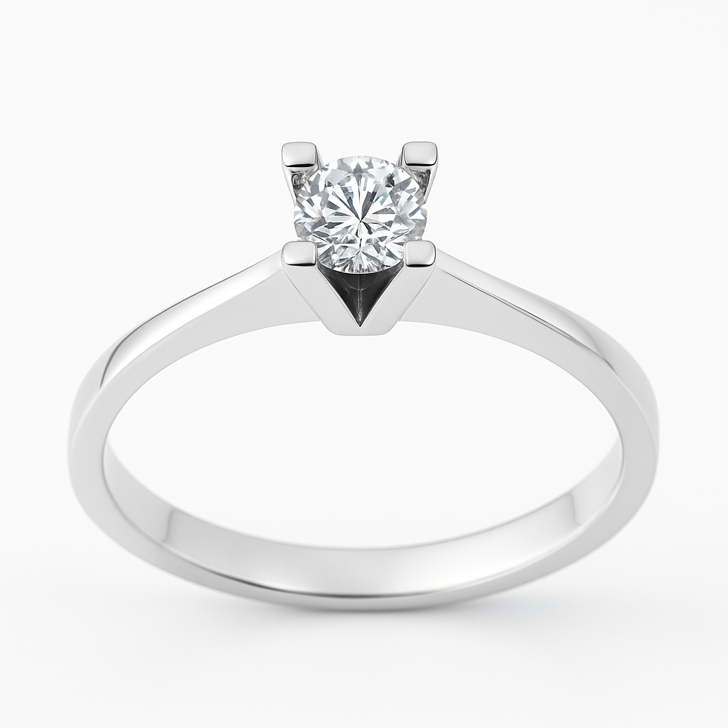 Класически годежен пръстен бяло злато с диамант 0.18 карата