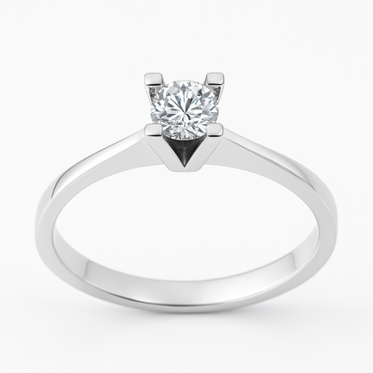 Класически годежен пръстен бяло злато с диамант 0.18 карата