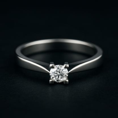 Класически годежен пръстен бяло злато с диамант 0.18 карата