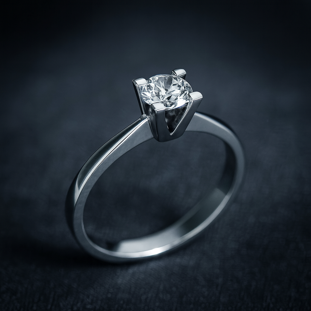 Класически годежен пръстен бяло злато с диамант 0.18 карата