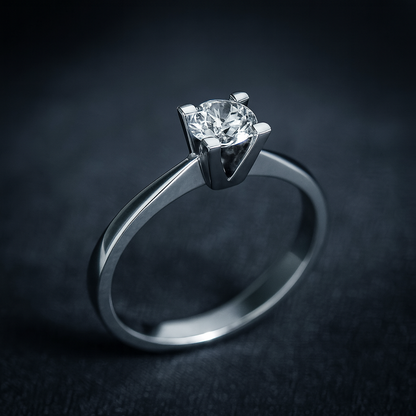 Класически годежен пръстен бяло злато с диамант 0.18 карата