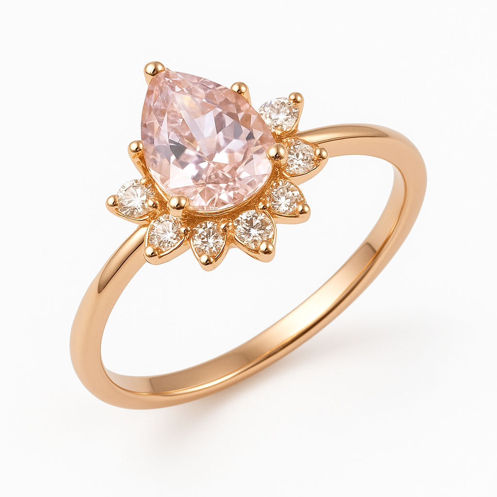 Пръстен розово злато с диаманти и розов сапфир 2.58 карата