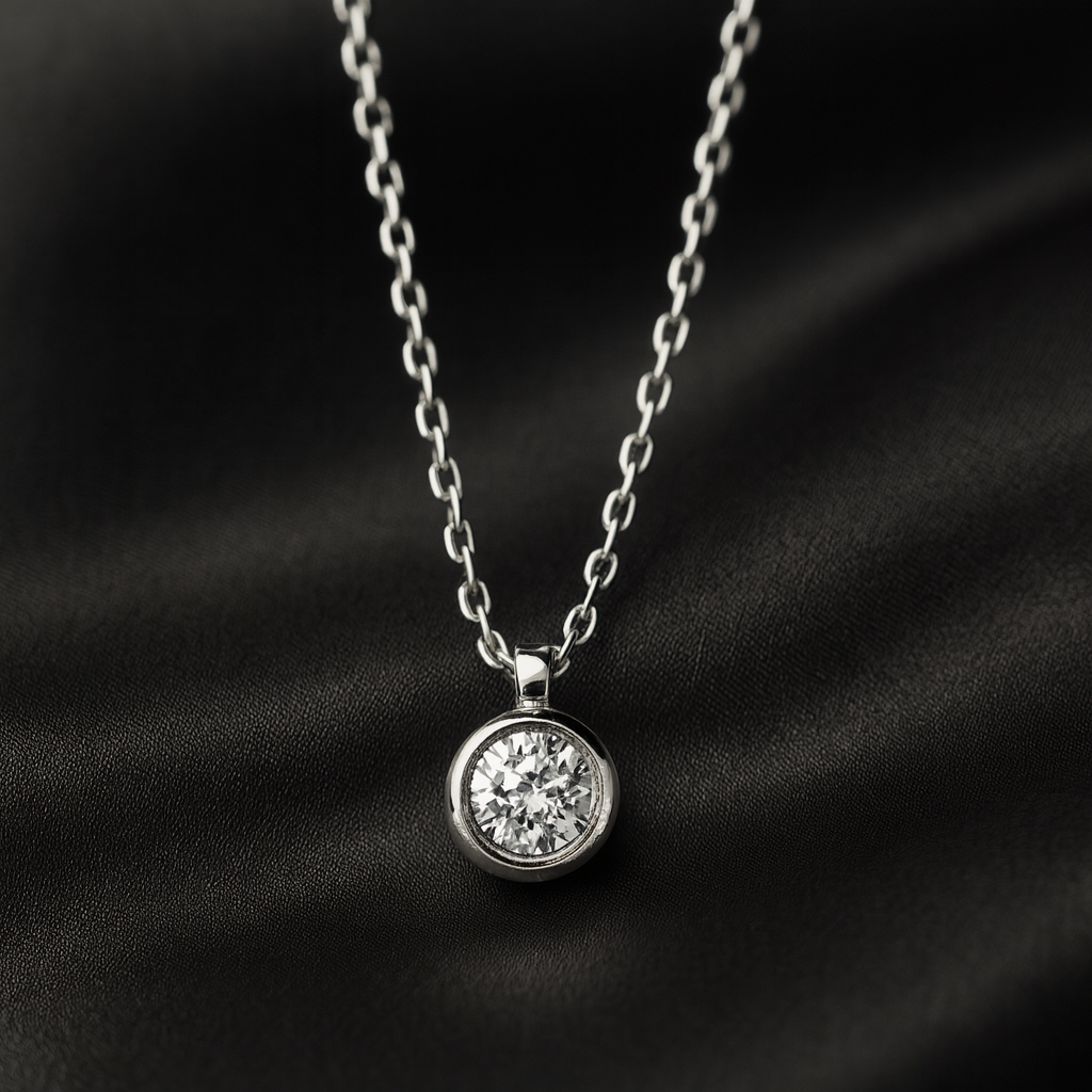 Висулка от бяло злато с диамант в обков 0.15 карата