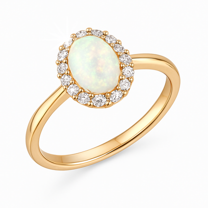 Дамски пръстен с диаманти и опал 1.32