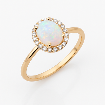 Дамски пръстен с диаманти и опал 1.32